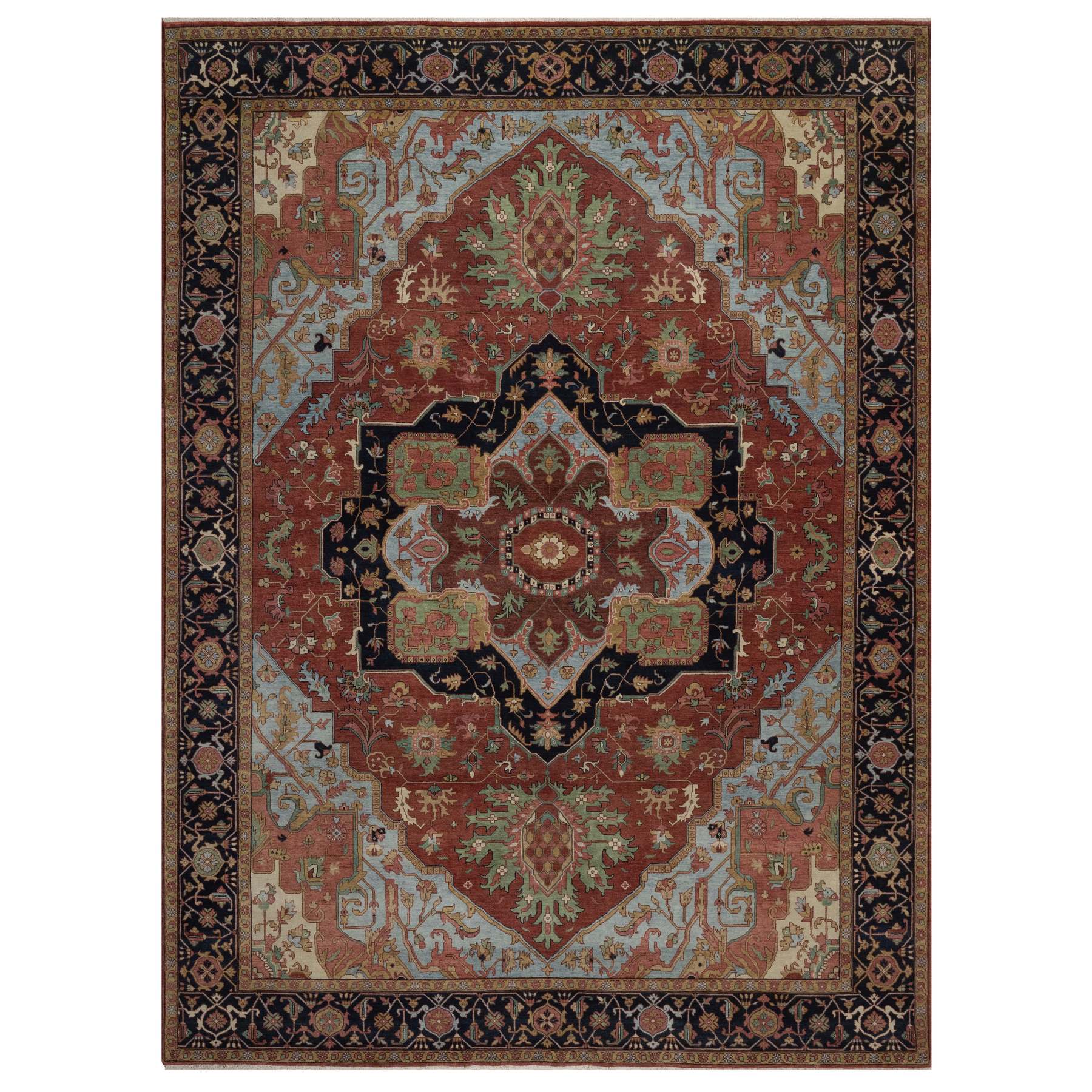 8'9"x11'10" Barn Red, Antiqued Fine Heriz Re-Creation, Medallion Design, Hand Knotted, Hand Spun New Zealand Wool, Denser Weave, Soft Pile, Vegetable Dyes, Oriental Rug 